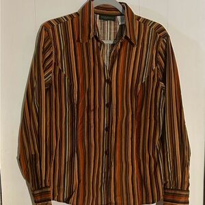 Harve Benard Women's Striped Corduroy Button Down Shirt - Brown and Orange